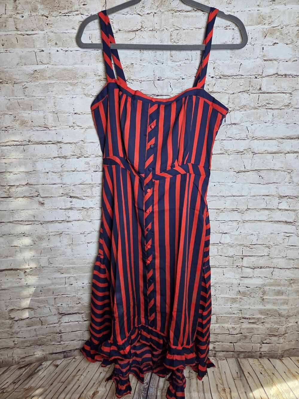 Hayden Dress Size Large Navy/Red Striped Sleeveless Button Front